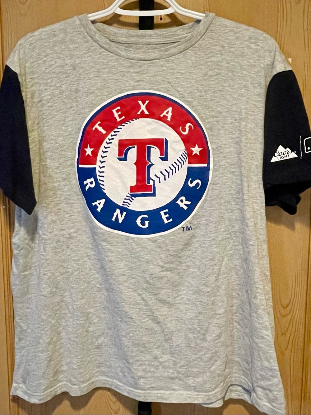MLB Texas Rangers Long Sleeve Tee - Gray with Navy Sleeves